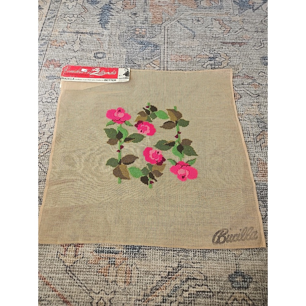 Vintage Bucilla Needlepoint Canvas Preworked Floral Roses Cis Zoltowska 23x23
